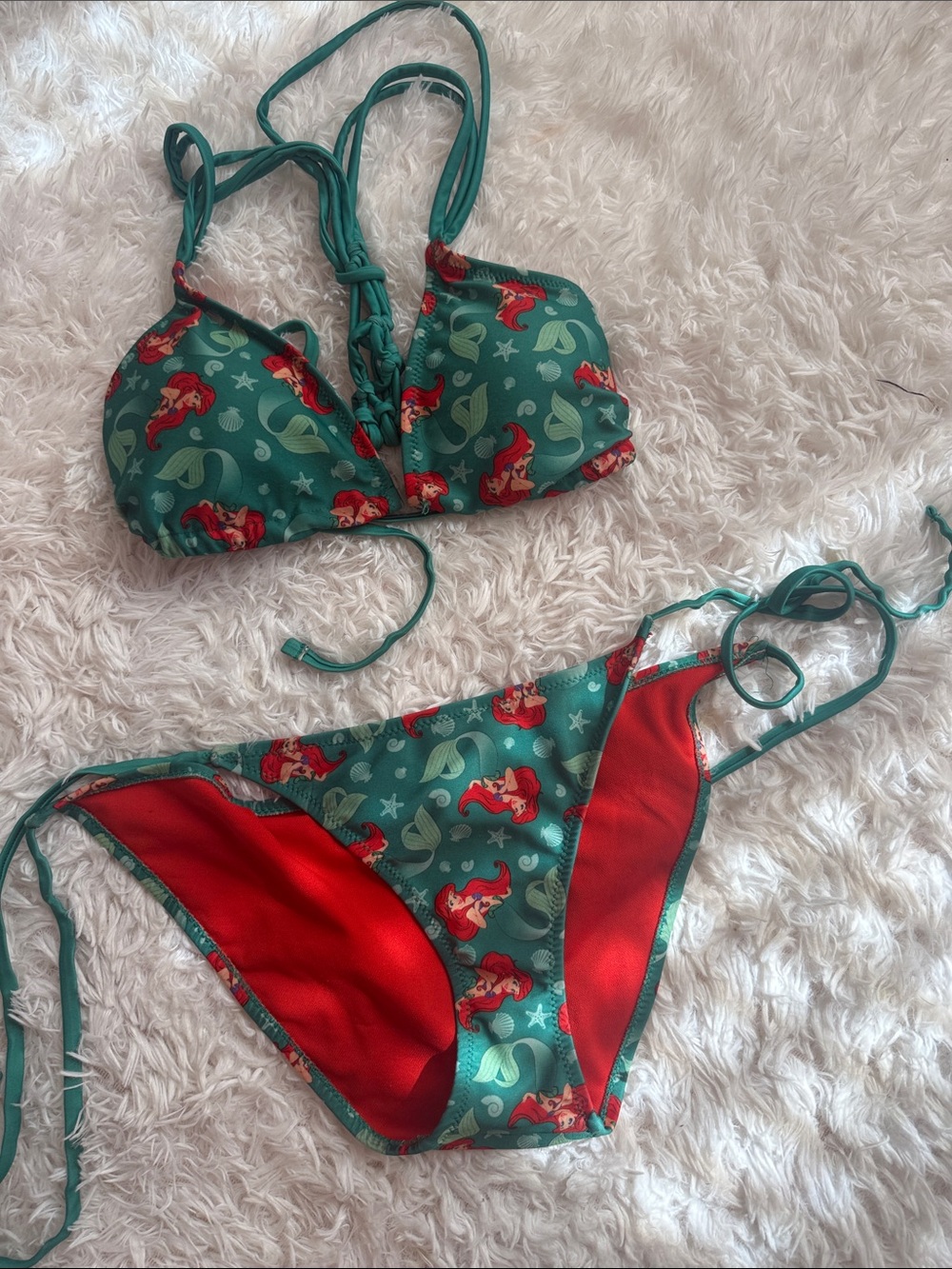 Hot Topic Green Mermaid Print Bikini with Red Lining